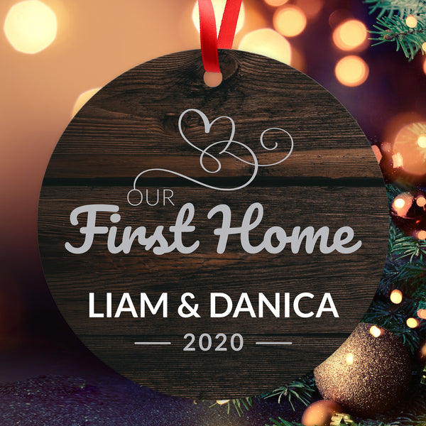 Personalized Christmas Ornament, Our First Home Ornament 2020 Personalized, Velvet Pouch Included