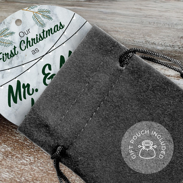 Personalized Christmas Ornaments, Our First Christmas As Mr & Mrs 2020 Ornament, Rectangle Metal Ornament, Velvet Pouch Included
