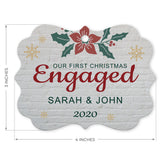 Personalized Christmas Ornament 2020, Our First Christmas Engaged 2020 Ornament, Round Metal Ornament, Velvet Pouch Included