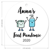 Personalized Christmas Ornaments 2020, First Pandemic 2020 Ornament, Round Metal Ornament, Velvet Pouch Included
