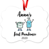 Personalized Christmas Ornaments 2020, First Pandemic 2020 Ornament, Rectangle Metal Ornament, Velvet Pouch Included