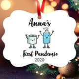 Personalized Christmas Ornaments 2020, First Pandemic 2020 Ornament, Rectangle Metal Ornament, Velvet Pouch Included