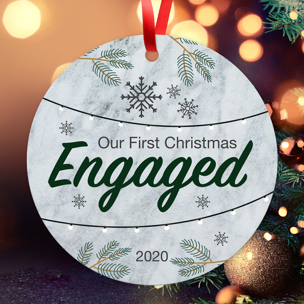 2020 Christmas Ornament, Our First Christmas Engaged 2020 Ornament, Round Metal Ornament, Velvet Pouch Included