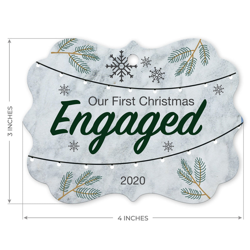 2020 Christmas Ornament, Our First Christmas Engaged 2020 Ornament, Rectangle Metal Ornament, Velvet Pouch Included