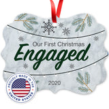 2020 Christmas Ornament, Our First Christmas Engaged 2020 Ornament, Rectangle Metal Ornament, Velvet Pouch Included