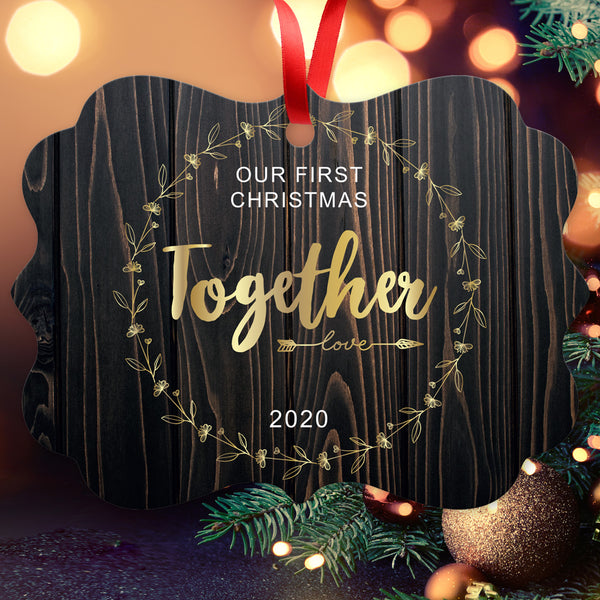 2020 Ornament, Our First Christmas Together 2020 Ornament, Rectangle Metal Ornament, Velvet Pouch Included