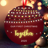 2020 Christmas Ornaments, Our First Christmas Together 2020 Ornament,  Round Metal Ornament, Velvet Pouch Included