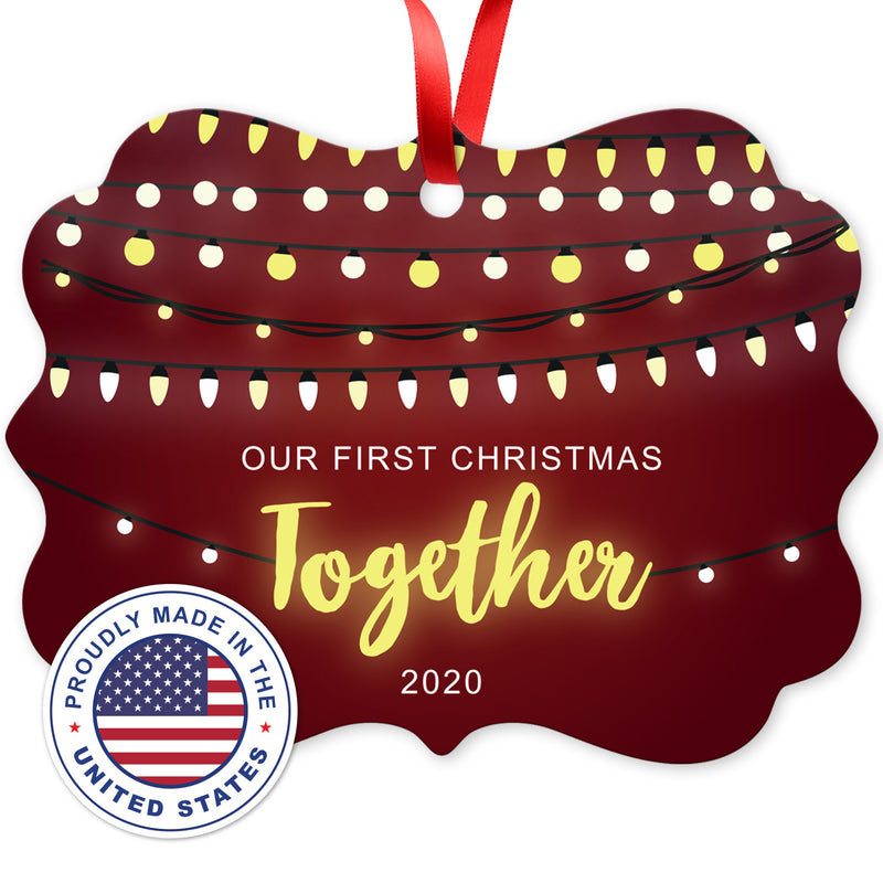 2020 Christmas Ornaments, Our First Christmas Together 2020 Ornament, Rectangle Metal Ornament, Velvet Pouch Included