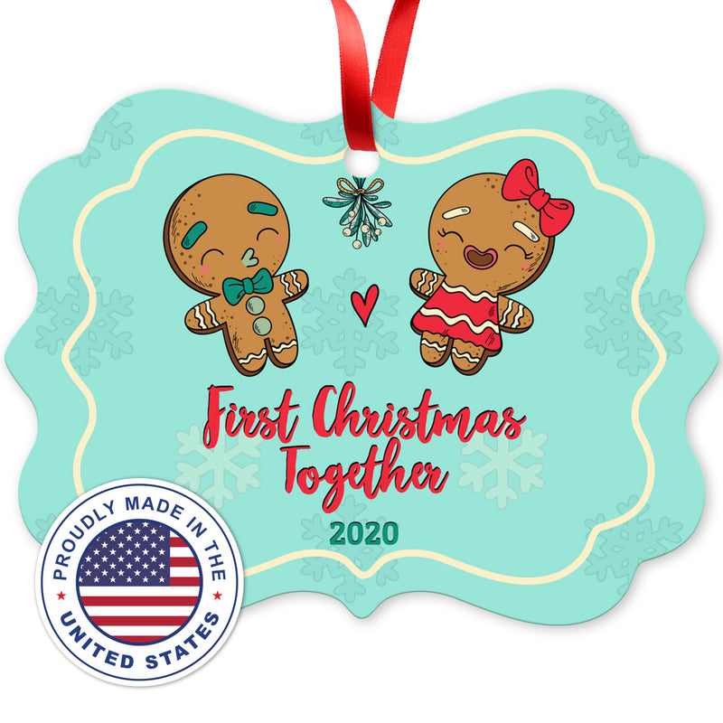 2020 Ornament, First Christmas Together 2020 Ornament, Rectangle Metal Ornament, Velvet Pouch Included