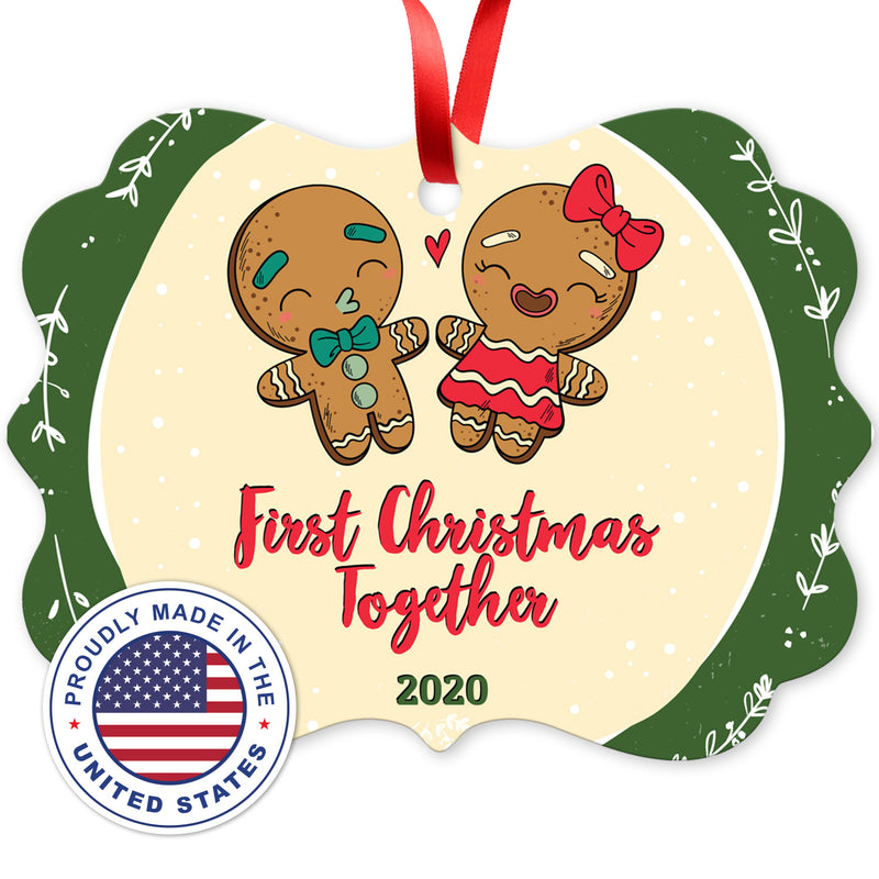 2020 Christmas Ornament, First Christmas Together 2020 Ornament, Rectangle Metal Ornament, Velvet Pouch Included