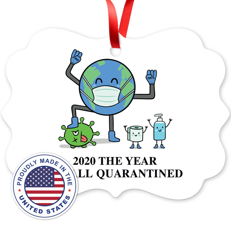 2020 Christmas Ornament Quarantine, 2020 The Year We All Quarantined Ornament, Rectangle Metal Ornament, Velvet Pouch Included