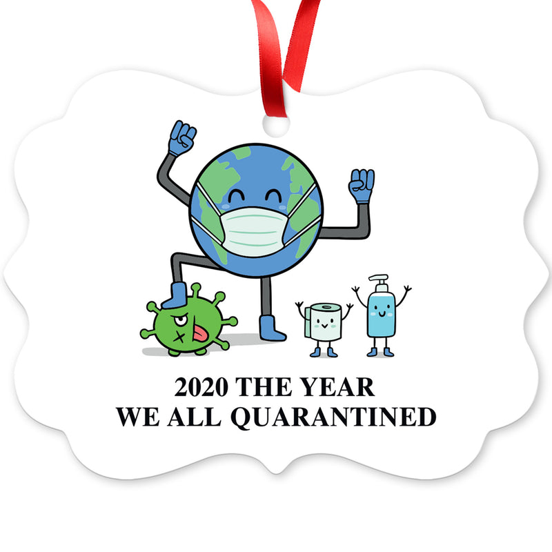 2020 Christmas Ornament Quarantine, 2020 The Year We All Quarantined Ornament, Rectangle Metal Ornament, Velvet Pouch Included