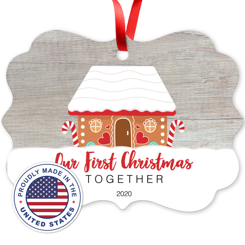 2020 Christmas Ornament, Our First Christmas Together 2020 Ornament, Rectangle Metal Ornament, Velvet Pouch Included