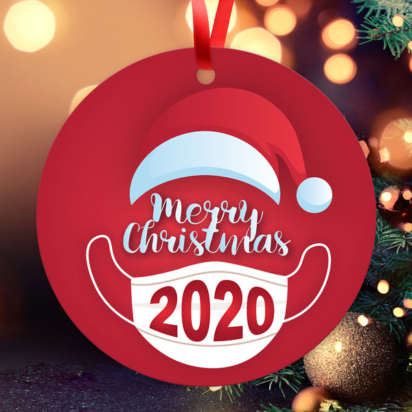 2020 Ornament, Merry Christmas 2020 Ornament, Round Metal Ornament, Velvet Pouch Included