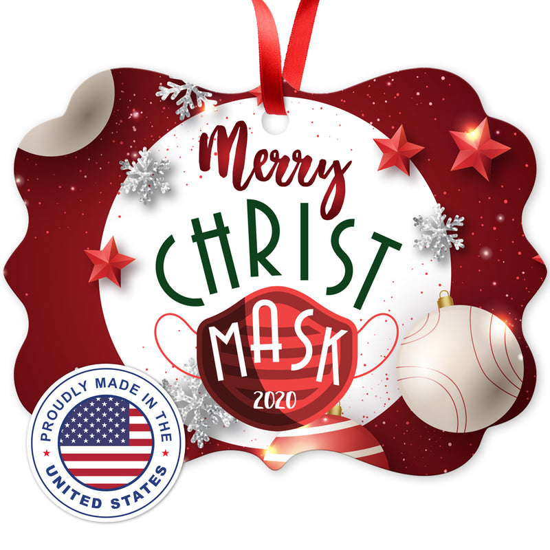 2020 Christmas Ornament, Merry Christmask 2020 Ornament, Rectangle Metal Ornament, Velvet Pouch Included