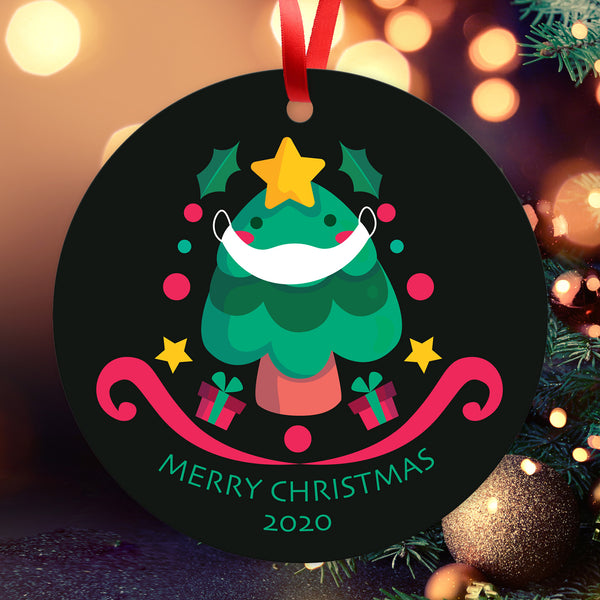 2020 Christmas Ornament, Merry Christmas 2020 Ornament, Round Metal Ornament, Velvet Pouch Included