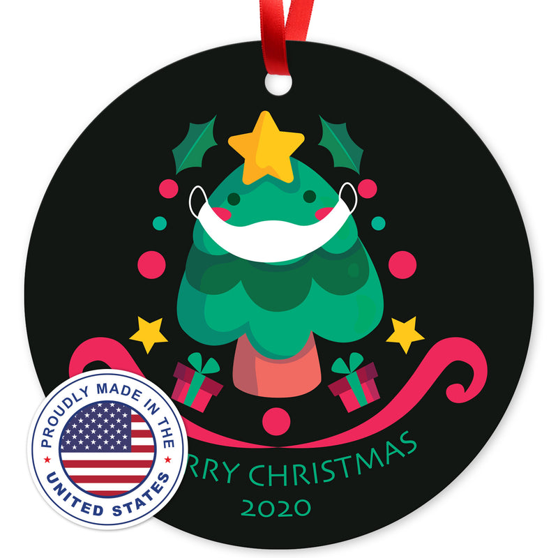 2020 Christmas Ornament, Merry Christmas 2020 Ornament, Round Metal Ornament, Velvet Pouch Included