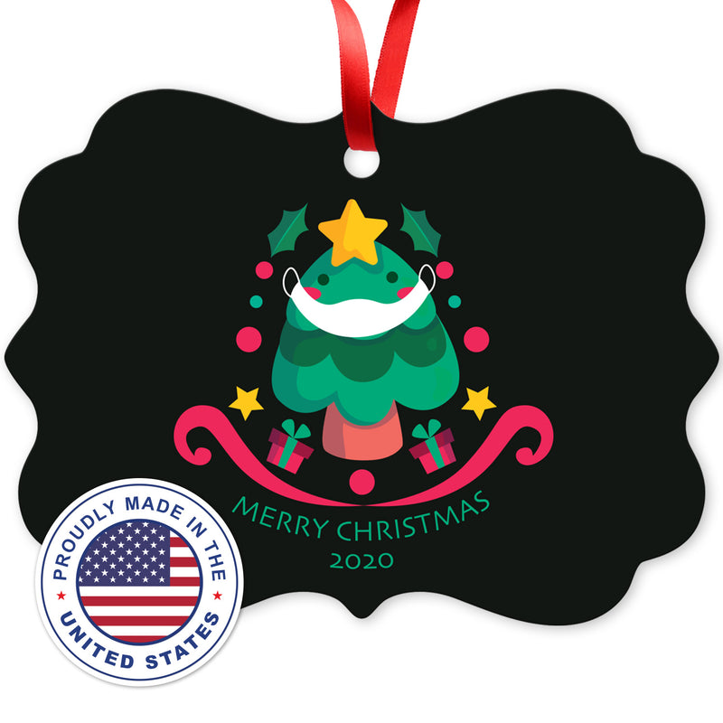 2020 Christmas Ornament, Merry Christmas 2020 Ornament, Rectangle Metal Ornament, Velvet Pouch Included