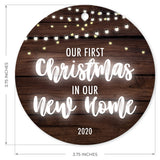 Our First Christmas In Our New Home 2020, Christmas Tree Decorations Gift Ornaments, Round Metal Ornament, Velvet Pouch Included, By Soul Décor