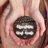 Our First Christmas In Our New Home 2020, Christmas Tree Decorations Gift Ornaments, Round Metal Ornament, Velvet Pouch Included, By Soul Décor