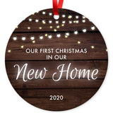 Our First Christmas In Our New Home 2020, Christmas Decorations Gift Ornament, Round Metal Ornament, Velvet Pouch Included, By Soul Décor