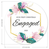 Our First Christmas Engaged 2020, Christmas Decorations Gift Ornament, Round Metal Ornament, Velvet Pouch Included, By Soul Décor