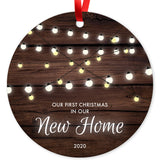 Our First Christmas In Our New Home 2020, Christmas Decorations For The Home, Round Metal Ornament, Velvet Pouch Included, By Soul Décor