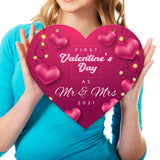 First Valentine's Day As Mr And Mrs 2021 Lights Pink Background