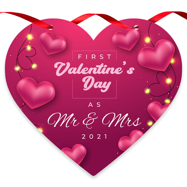 First Valentine's Day As Mr And Mrs 2021 Lights Pink Background