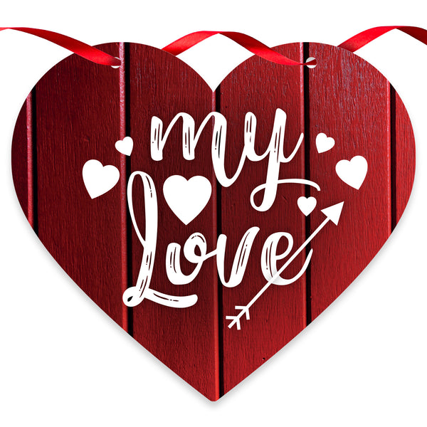 My Love Red Wood Background With White Hearts