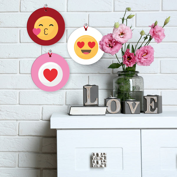 Red Pink Emoji Hearts, (Set of 3)