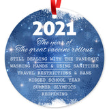 2021 The Year Of The Great Vaccine Ornament, Large 3.75" Round Metal Ornament, Velvet Pouch Included