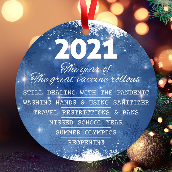 2021 The Year Of The Great Vaccine Ornament, Large 3.75" Round Metal Ornament, Velvet Pouch Included
