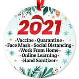 2021 Ornament Vaccine, Work From Home, Online Learning, Large 3.75" Round Metal Ornament, Velvet Pouch Included