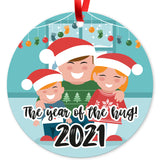 Year Of The Hug 2021 Ornament, Large 3.75" Round Metal Ornament, Velvet Pouch Included