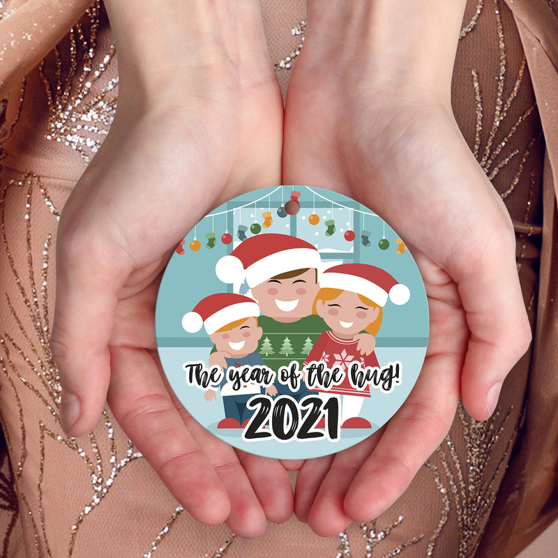 Year Of The Hug 2021 Ornament, Large 3.75" Round Metal Ornament, Velvet Pouch Included