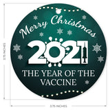 Merry Christmas, 2021, The Year Of The Vaccine Ornament, Large 3.75" Round Metal Ornament, Velvet Pouch Included