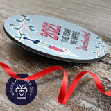 2021, The Year We Were Vaccinated Ornament Large 3.75" Round Metal Ornament, Velvet Pouch Included