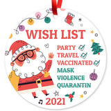 2021 Ornament Wish List Party, Travel, Large 3.75" Round Metal Ornament, Velvet Pouch Included