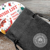 2021 Ornament Wish List Party, Travel, Large 3.75" Round Metal Ornament, Velvet Pouch Included