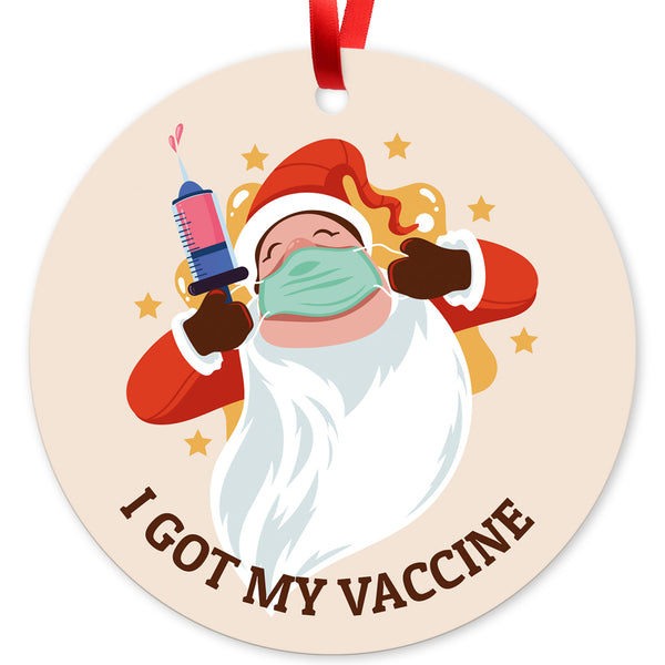 I Got My Vaccine Ornament, Large 3.75" Round Metal Ornament, Velvet Pouch Included