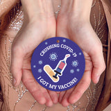 Crushing Covid-19, I Got My Vaccine Ornament, Large 3.75" Round Metal Ornament, Velvet Pouch Included
