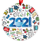 2021 Ornament For Christmas Tree, Large 3.75" Round Metal Ornament, Velvet Pouch Included