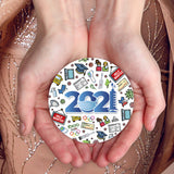 2021 Ornament For Christmas Tree, Large 3.75" Round Metal Ornament, Velvet Pouch Included