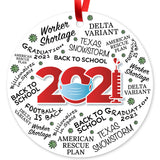 Christmas 2021 Ornament, Large 3.75" Round Metal Ornament, Velvet Pouch Included