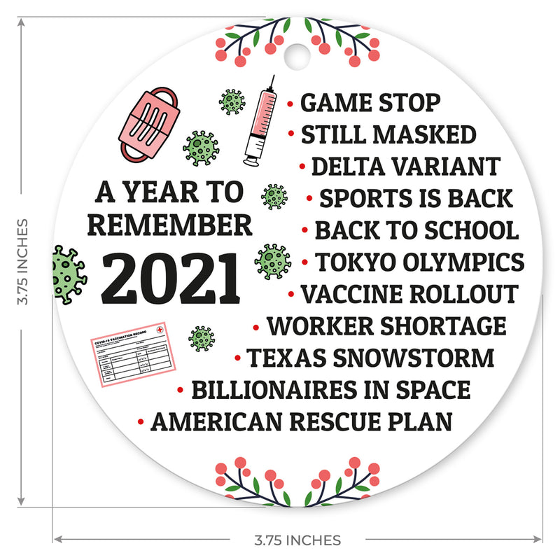 A Year To Remember 2021 Ornament, Large 3.75" Round Metal Ornament, Velvet Pouch Included