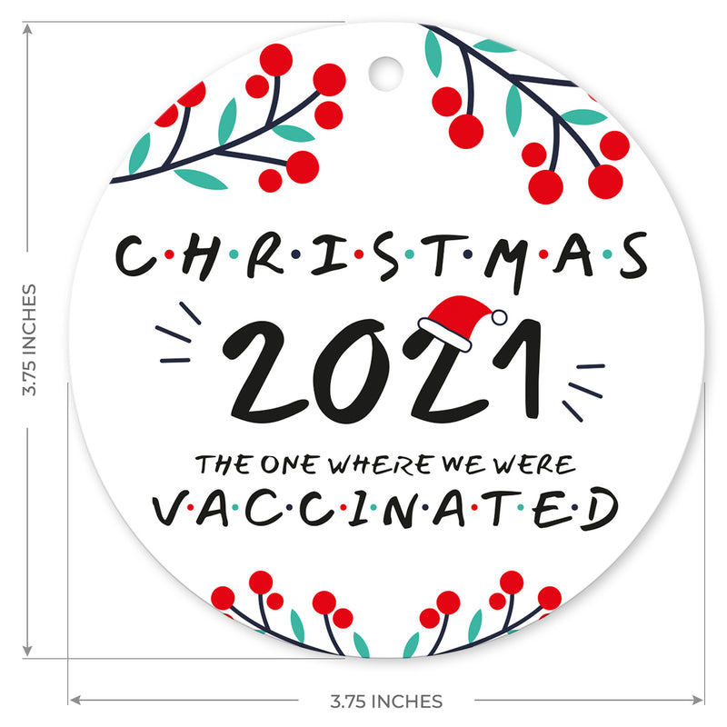 Christmas 2021 The One Where We Were Vaccinated Ornament, Large 3.75" Round Metal Ornament, Velvet Pouch Included