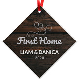 Personalized Christmas Ornament, Our First Home Ornament 2020 Personalized, Velvet Pouch Included