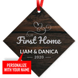 Personalized Christmas Ornament, Our First Home Ornament 2020 Personalized, Velvet Pouch Included