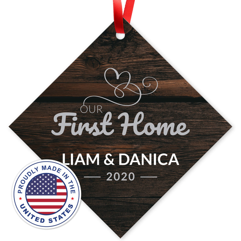 Personalized Christmas Ornament, Our First Home Ornament 2020 Personalized, Velvet Pouch Included